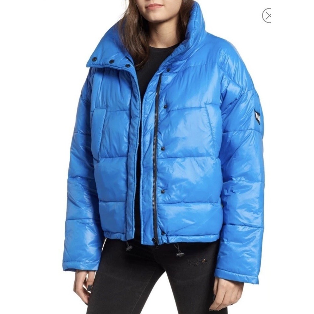 NVLT Funnel Neck Puffer Solid Blue Jacket‎ Women /Rich Blue /Large.